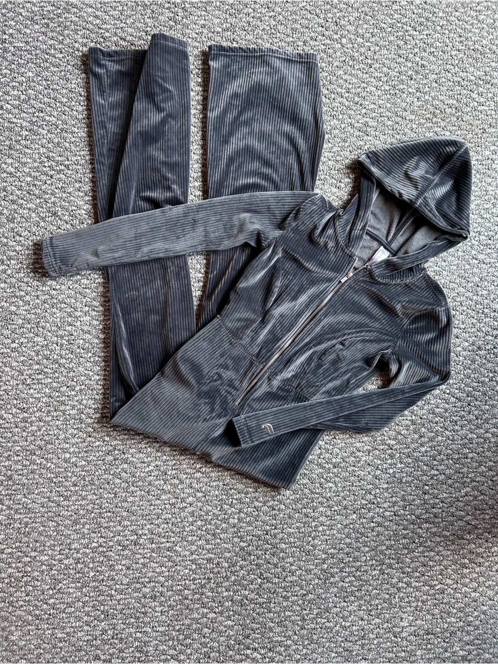 Fabletics Dark Gray Ribbed Jumpsuit with Hood